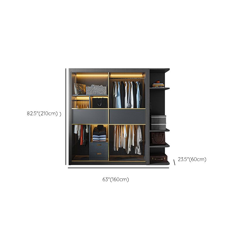 Grey Contemporary Wardrobe Closet Sliding Wardrobe Armoire with Drawer