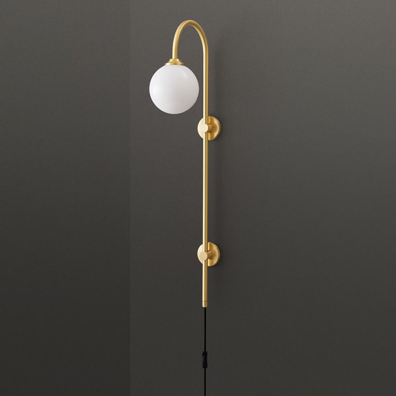 Bola Bedside Pared Lámpara colgante de vidrio 1 Cabeza Minimalista Montaje de pared Luz de luz en oro