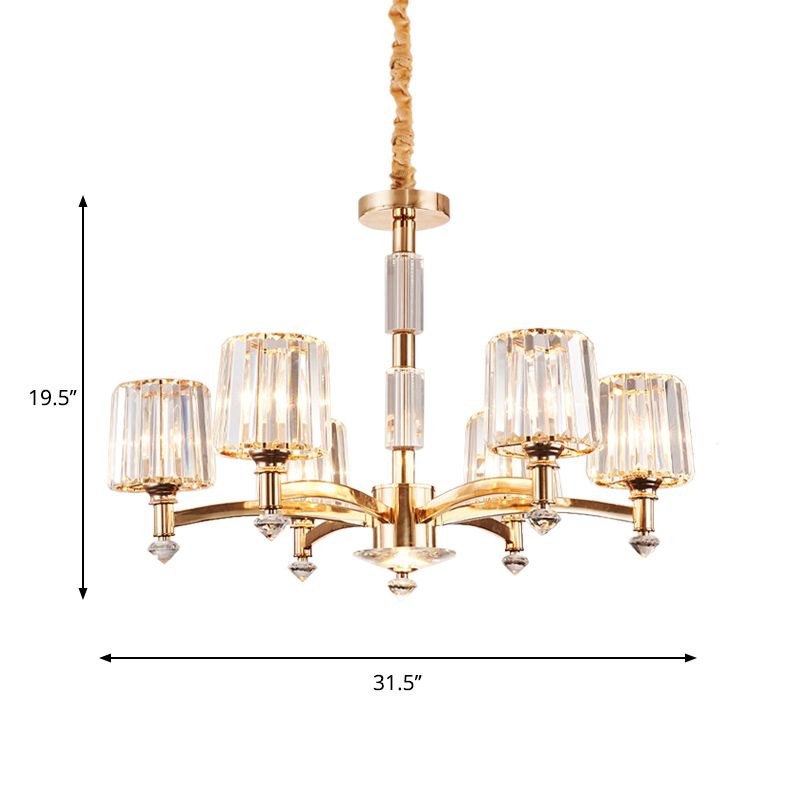 Antique Sputnik Pendant Lighting 6 Bulbs Clear Crystal Block Ceiling Chandelier in Gold for Bedroom