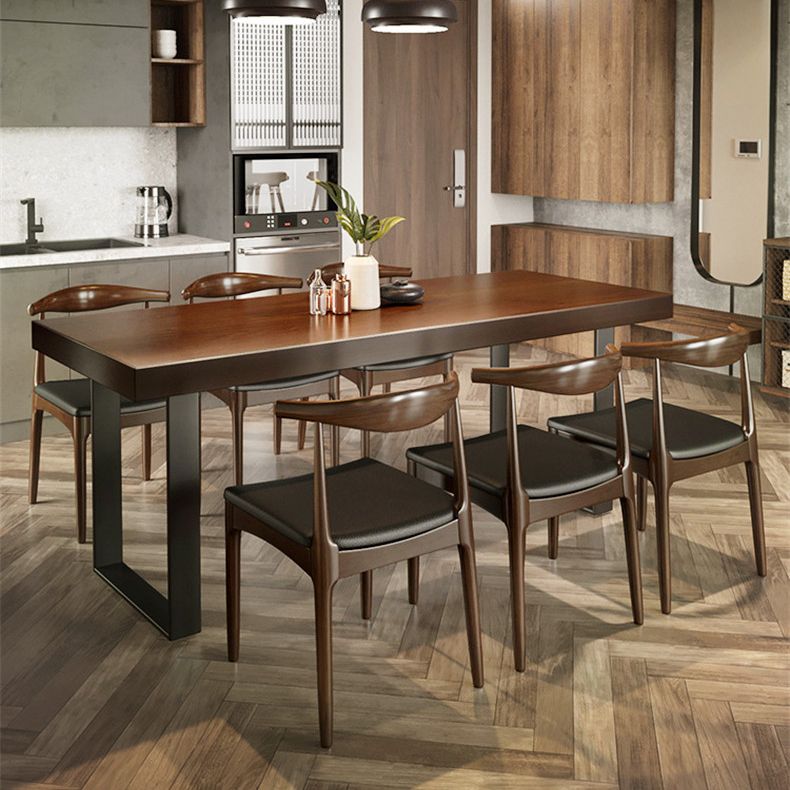 Industrial Dining Table with Sled Base Rectangle Wood Dining Table in Brown