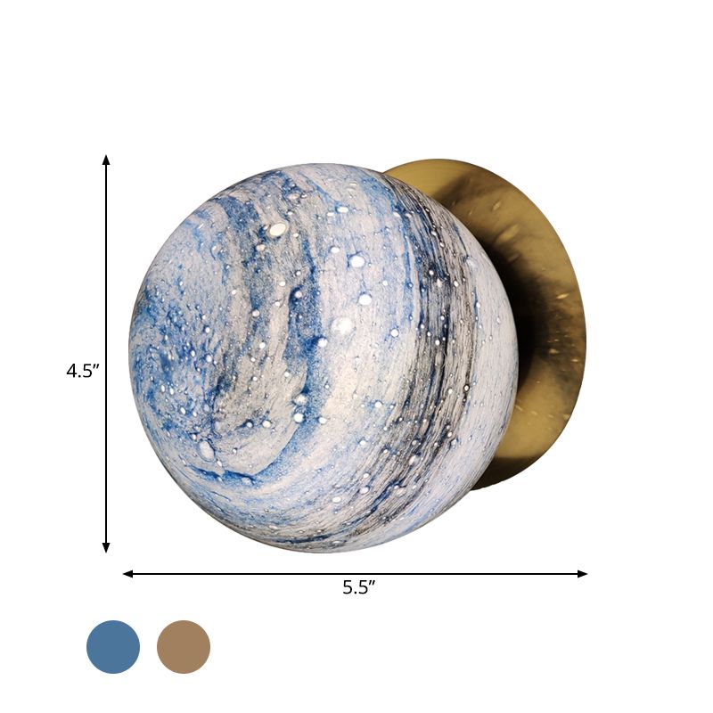 Planet Frosted Glass Wall Lamp Creative Yellow/Blue LED Wall Sconce Lighting Fixture for Bedroom