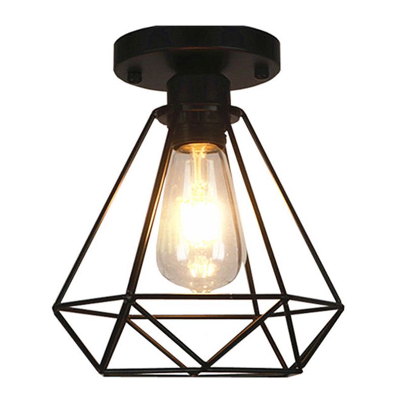 Metall Diamond Cage Halbflush Mount Kronleuchter Loft Café Semi Flush Anhänger Licht in Schwarz