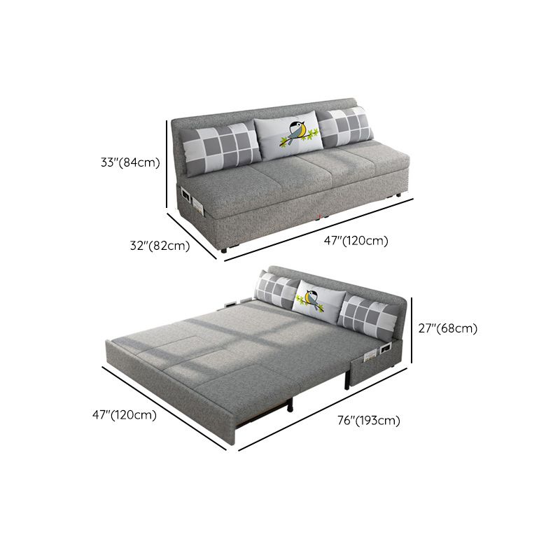 Contemporary Fabric Futon And Mattress, Storage Sleeper Sofa in Grey