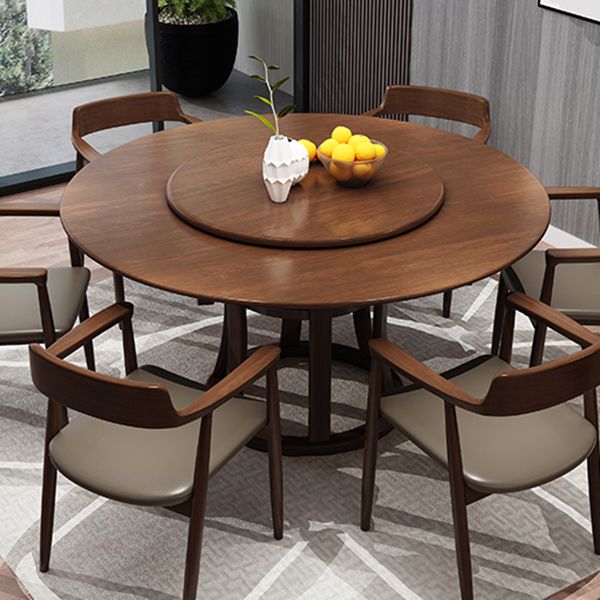 Modern Round Table Solid Wood Dining Table with Turntable for Home