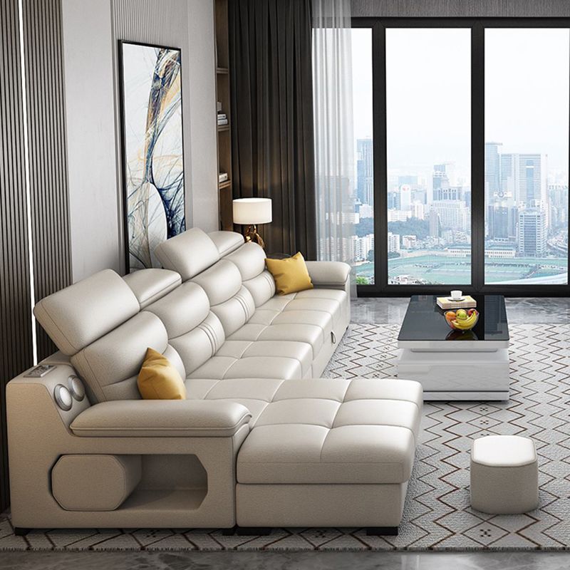 Modern Faux Leather Sofa & Chaise 34.6" H Biscuit Back Sofa with Storage