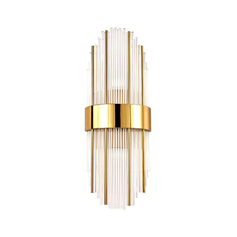 1 Light Living Room Wall Light Contemporary Style Brass Finish Wall Mounted Light with Oval Clear Crystal Shade