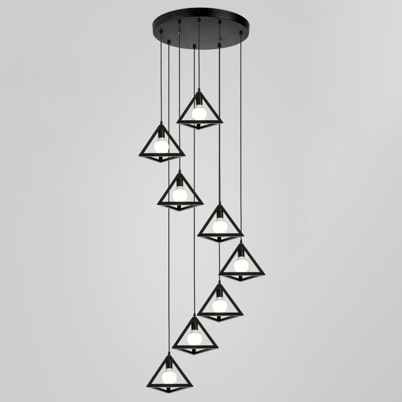 Geometric Cage Staircase Multi Ceiling Lighting Metallic Suspension Light Fixture