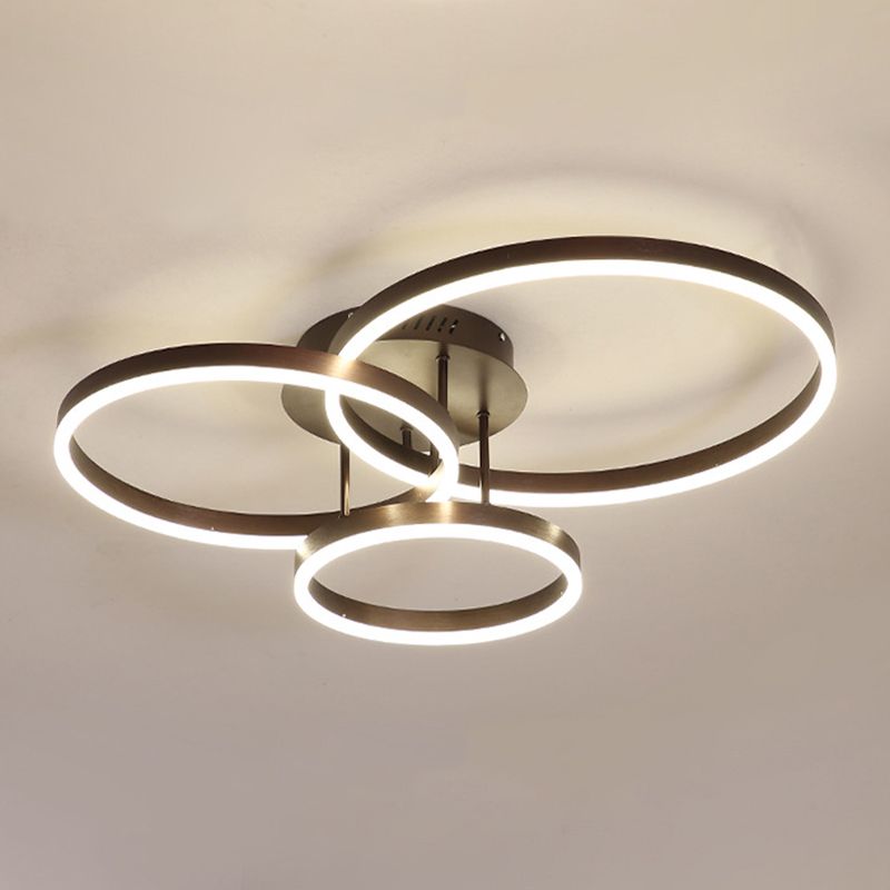 Metal Circular Semi Flush Light Simple Semi Flush Chandelier Lighting in Brown