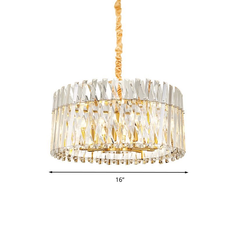 Round Tri-Sided Crystal Rod Hanging Light Fixture Postmodern 8/10 Lights Gold Chandelier Lamp