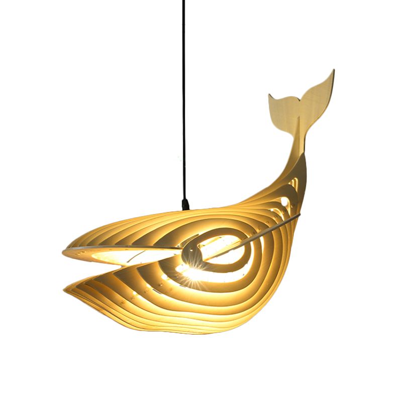 Whale Suspension Anhänger zeitgenössisches Holz 1 Glühbirne Beige Hanging Light Kit für Treppe
