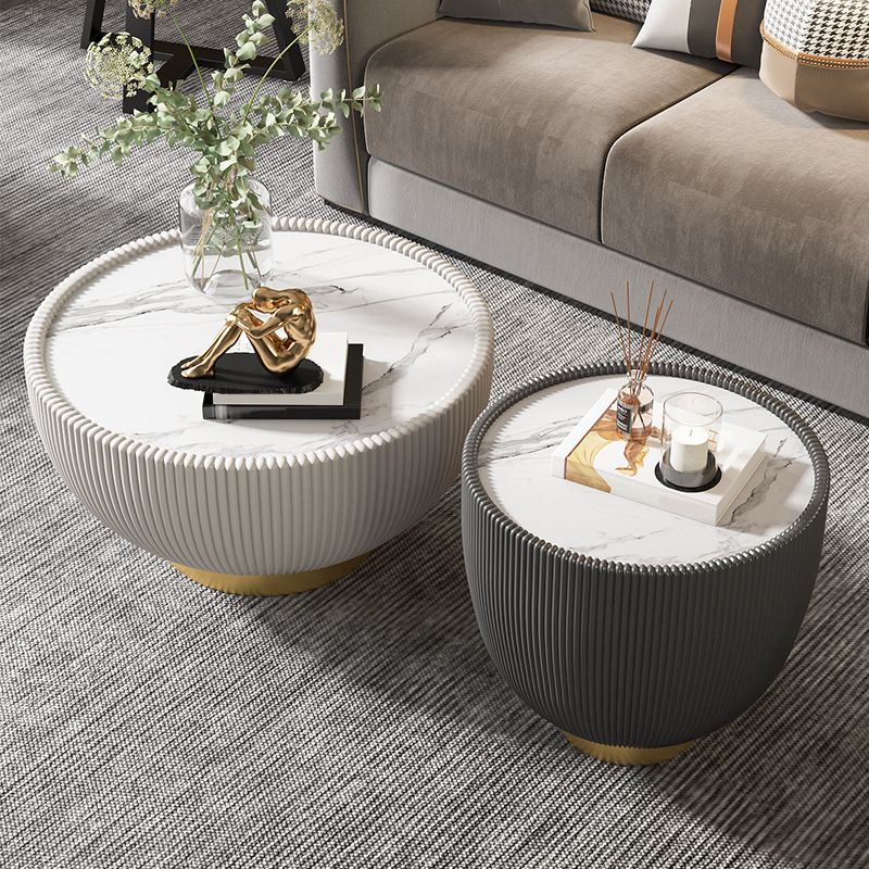 Stone Round Coffee Table Glam Pedestal Coffee Cocktail Table Set