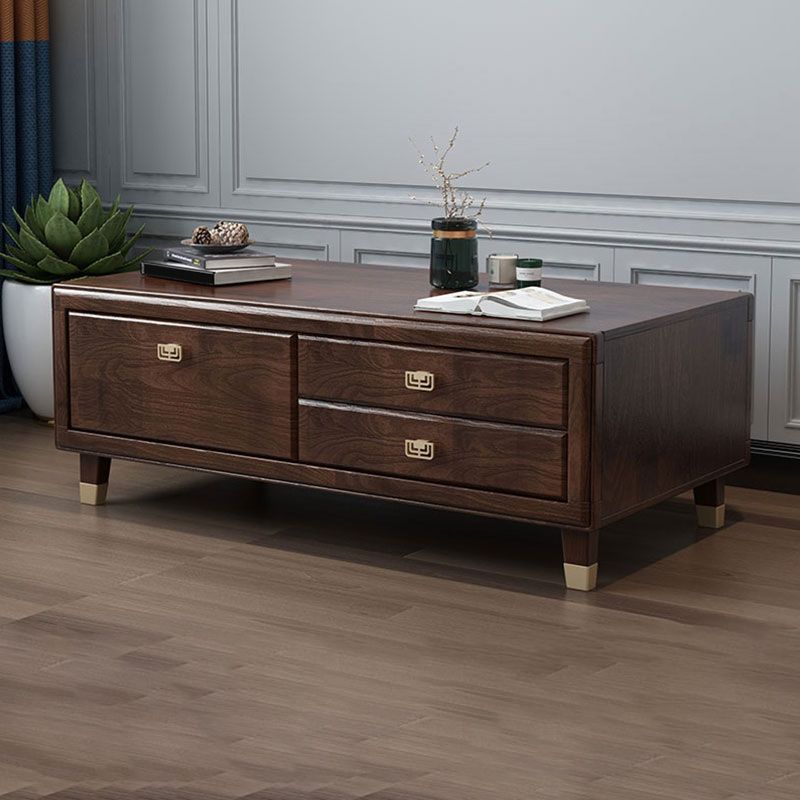 Mid-Century Modern Solid Wood Single Rectangular Coffee Cocktail Table with Storage