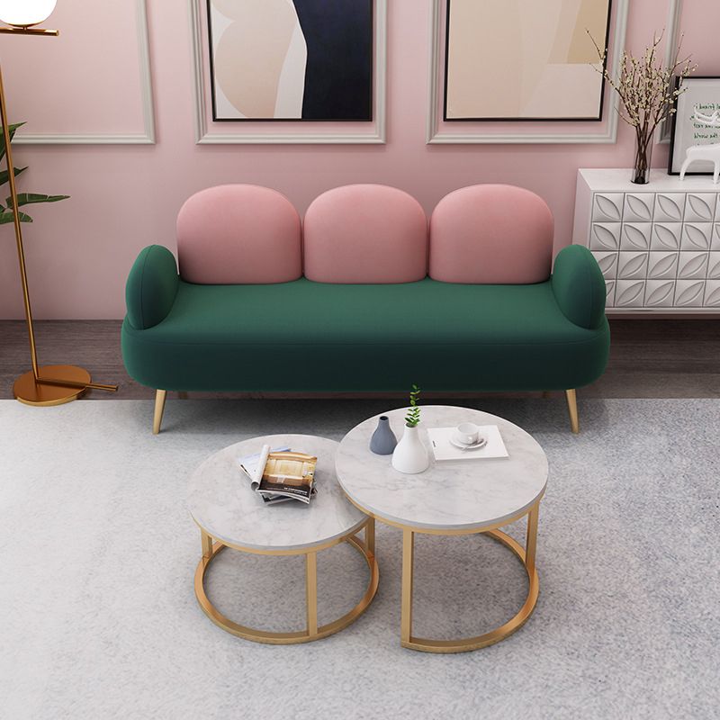 Contemporary Velvet Standard Seating Camel Back Rolled Arm Sofa