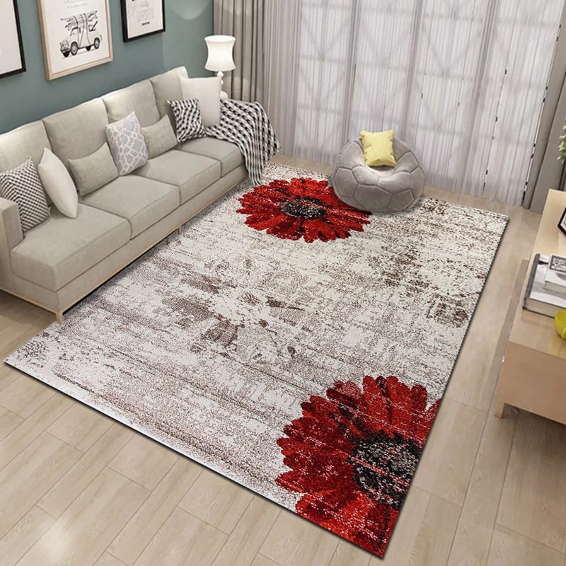 Formal Plant Printed Rug Multi Colored Polyster Indoor Rug Non-Slip Pet Friendly Washable Area Carpet for Parlor