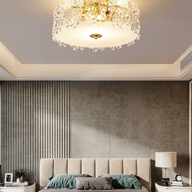 Round Shape Ceiling Lamp Modern Iron Flush Mount with Glass Lampshade for Bedroom Study