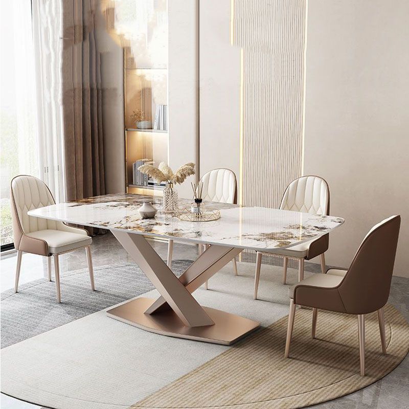 Modern Dining Set 1/5/7 Pcs Sintered Stone Top Table with Dining Upholstered Chairs