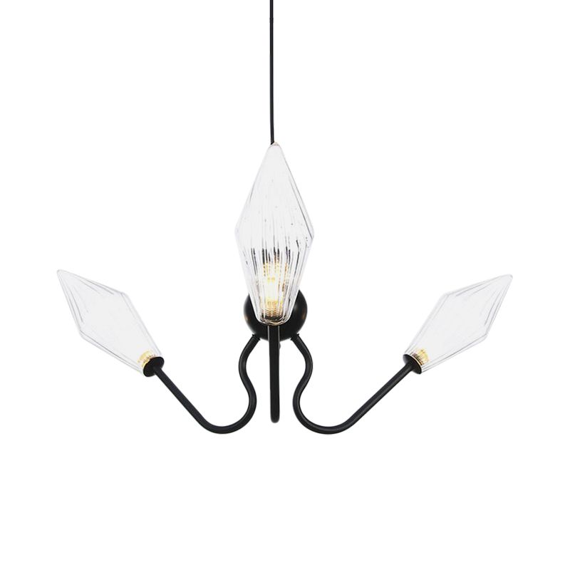 Bernstein/Clear Glass Diamond Hanging Lampe Vintage 3-Kopf-Schwarz/Chrom-Oberflächenleuchte mit einstellbarem Kabel