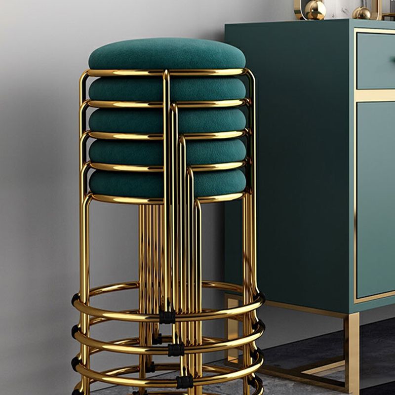 Houndstooth Print Pouf Ottoman Round Linen Stain Resistant Glam Ottoman