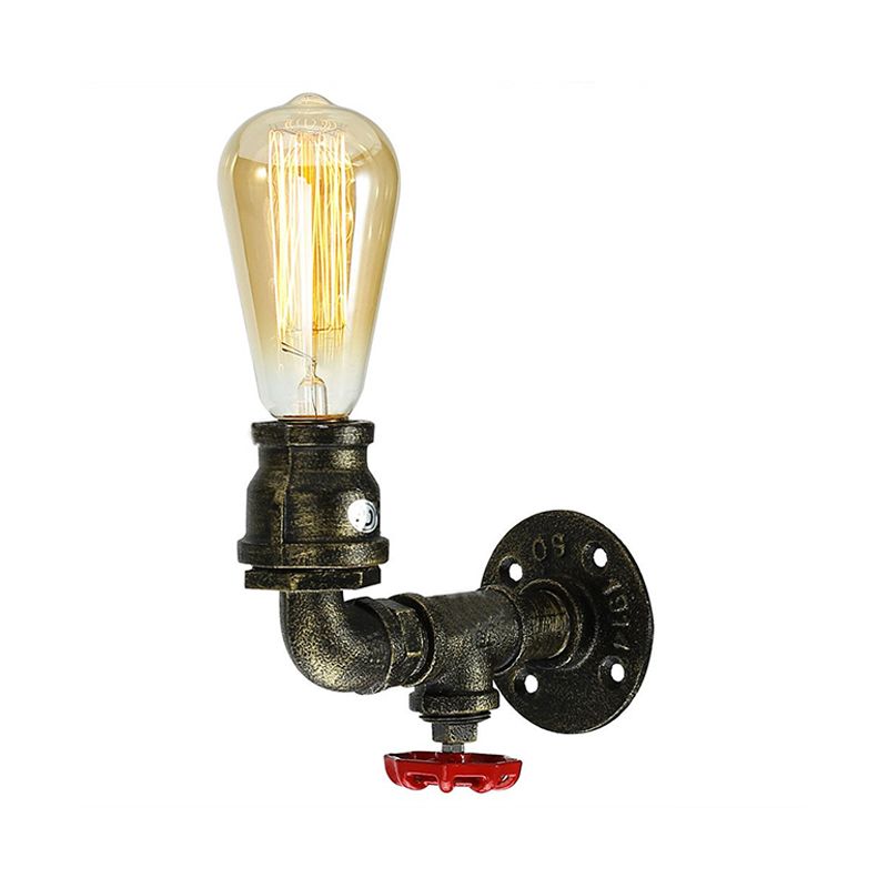 Bronze Plumbing Pipe Sconce Light Factory Metal 1 Bulb Restaurant Wall Lamp with Water Valve, 1/2 Packs