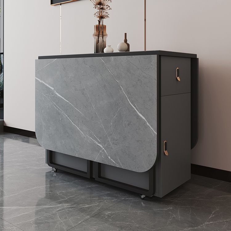 Metal Base Modern Rectangular Table Sintered Stone Top Table with Drop Leaf