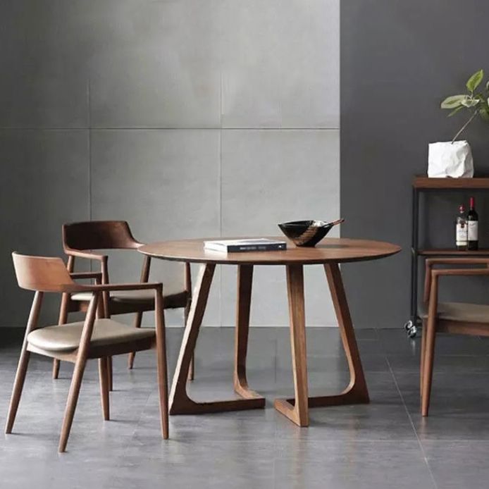 Modern Solid Wood Dining Room Collection Double Pedestal Dining Table in Walnut