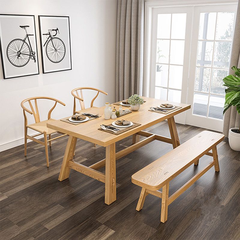 Rectangle Pine Solid Wood Table for Restaurant Modern Dining Table with Trestle Base in Nature