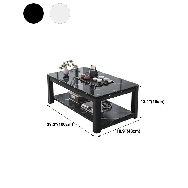 Glam Frame Coffee Table Slate Cocktail Table with Storage Shelf for Living Room