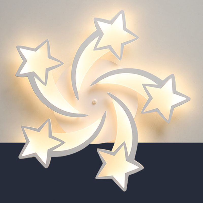 Stars Ceiling Flush Mount Light Contemporary Acrylic LED Bedroom Ceiling Mount Light Fixture in White
