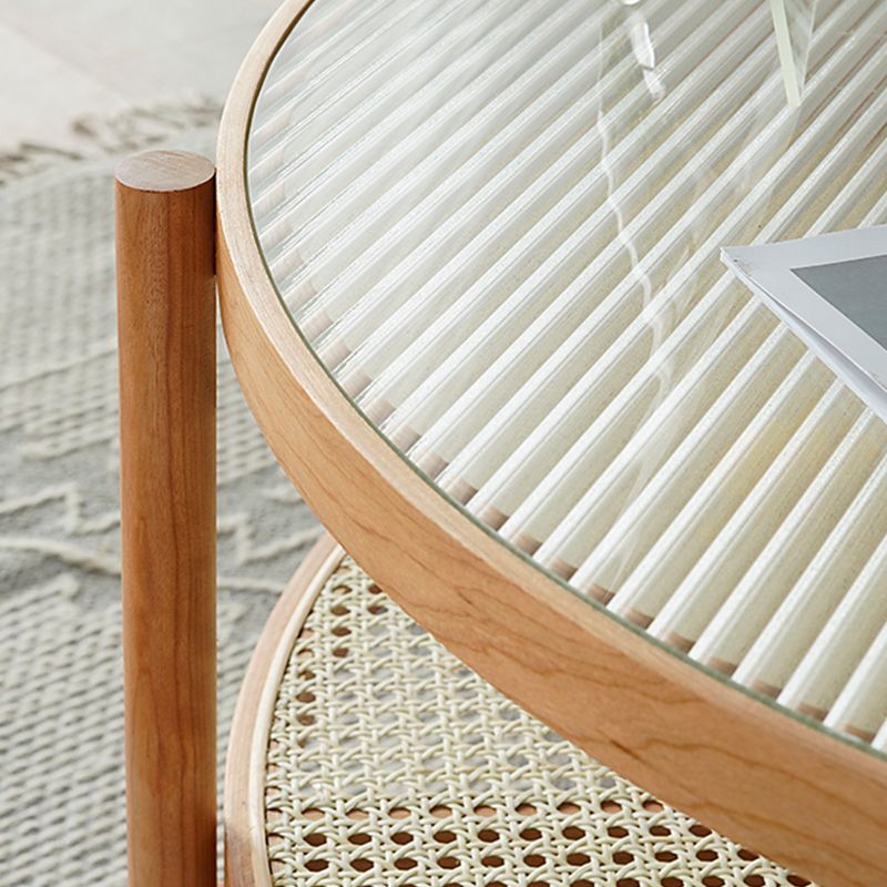 Tropical Cocktail Table Storage Round Glass Coffee Cocktail Table