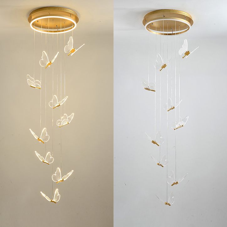 LED Butterfly Pendant Chandelier Nordic Style Butterfly Light Fixture For Loft Staircase