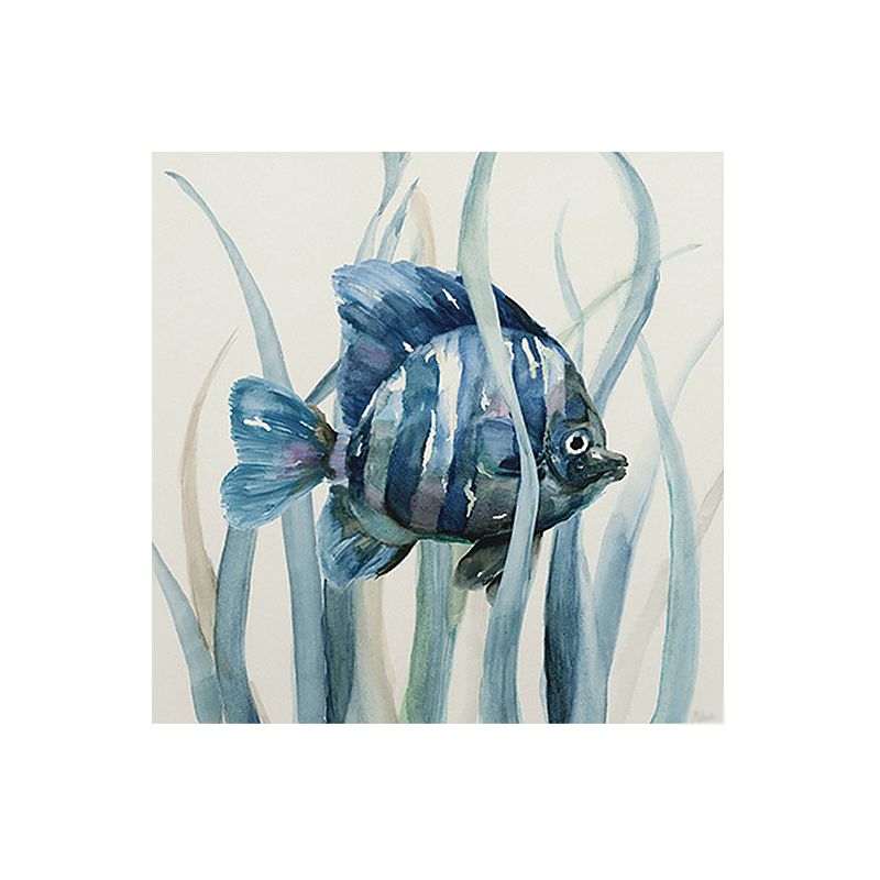 Tropical Fish Wall Art Print Canvas Textured Surface Blue Wall Decor for Kids Room