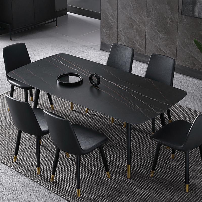 Contemporary Stone Dining Table Black Rectangle Dining Table with 4 Wood Legs
