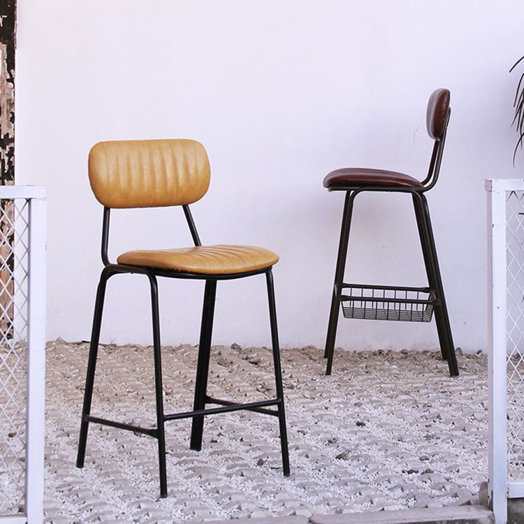 Industrial Leather Distressed Quilted Barstool Indoor Tall Stool with Rectangle Seat