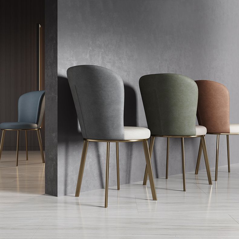 Scandinavian Style Leather Dining Chairs Solid Back Armless Dining Chairs for Home