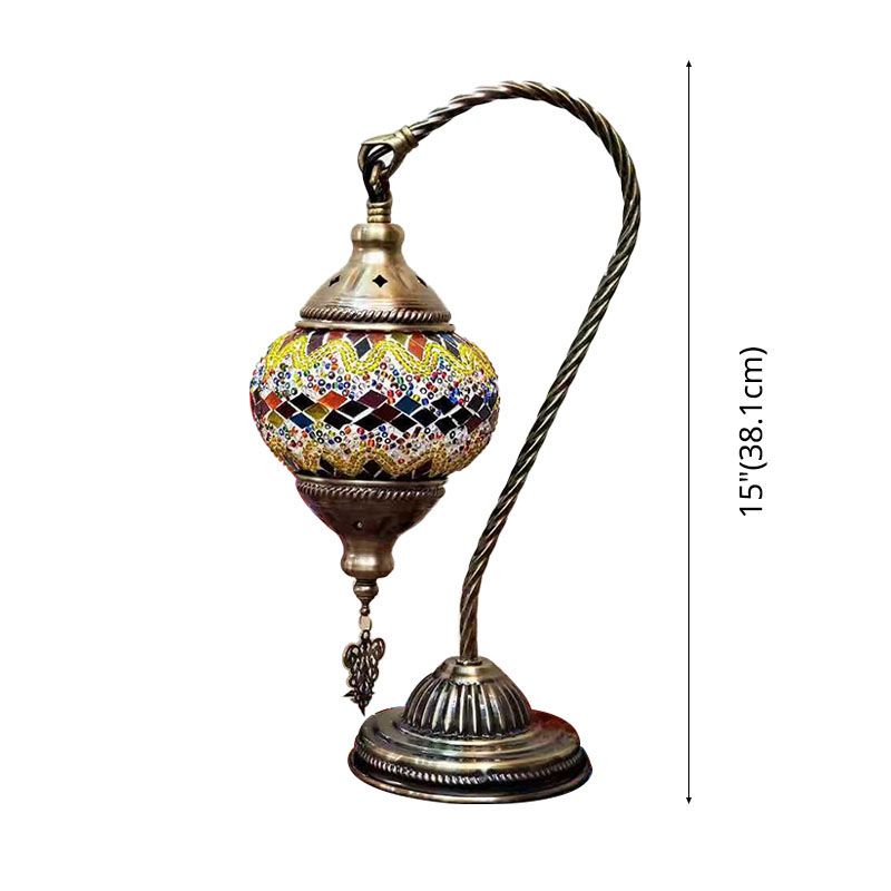 1 Bulb Gooseneck Table Light Moroccan Mosaic Stained Glass Night Light with Globe Shade