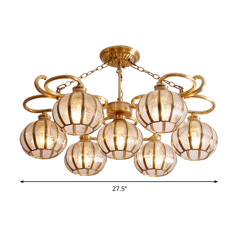 7 teste Globe semi -filo Light tradizionale tradizionale lampada montata in vetro glassata