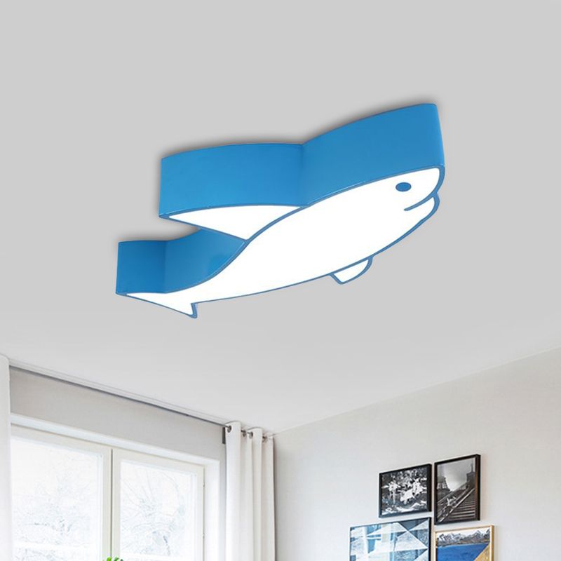 Children LED Light Fixture with Acrylic Shade Red/Yellow/Blue Shark Flush Mount Recessed Lighting