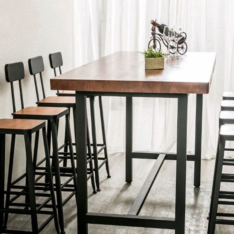 Modern Metal Base Bar Table Rectangular Wood Top Bistro Pub Table