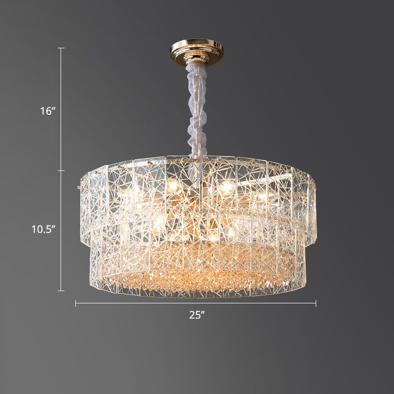 2-stufiger Kronleuchter anhängender Licht modernes, klares Glas hängendes Licht mit achteckigen Kristallperlen