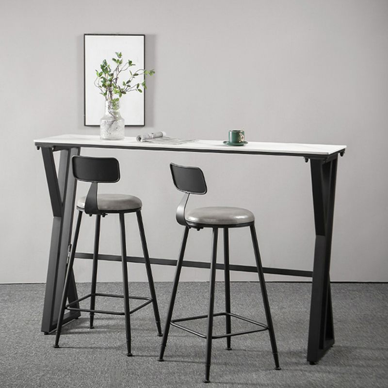 White Modern Style Rectangle Bar Table in Faux Marble and Metal Table Kitchen Bar Table