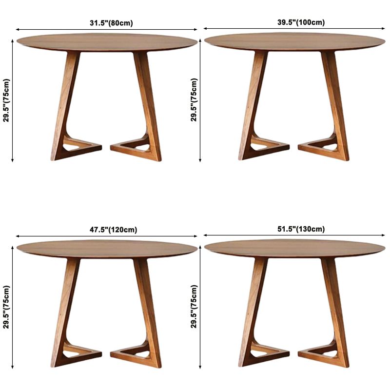Round Shape Double Pedestal Modern Dining Table Wood Color Fixed Table with Solid Wood