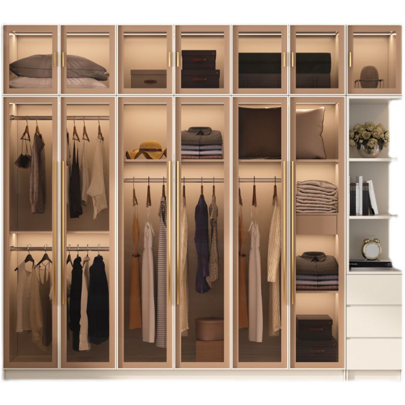 Modern Hinged Door Wardrobe for Home White Cabinet with Glass Door