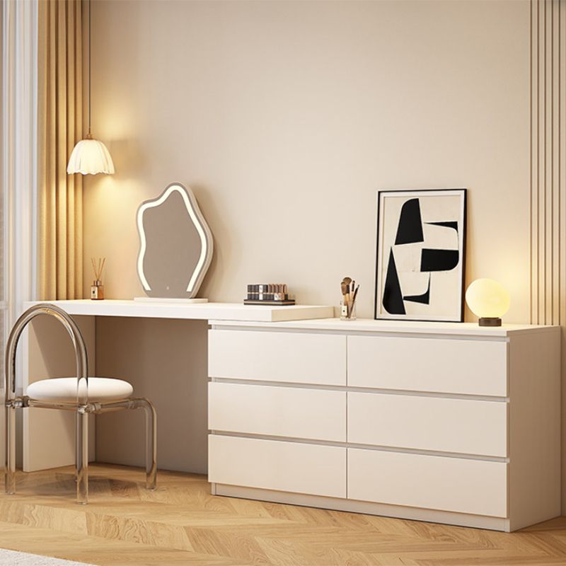 Modern With Drawer White Wood Bedroom With Stool Mirror Dressing Table