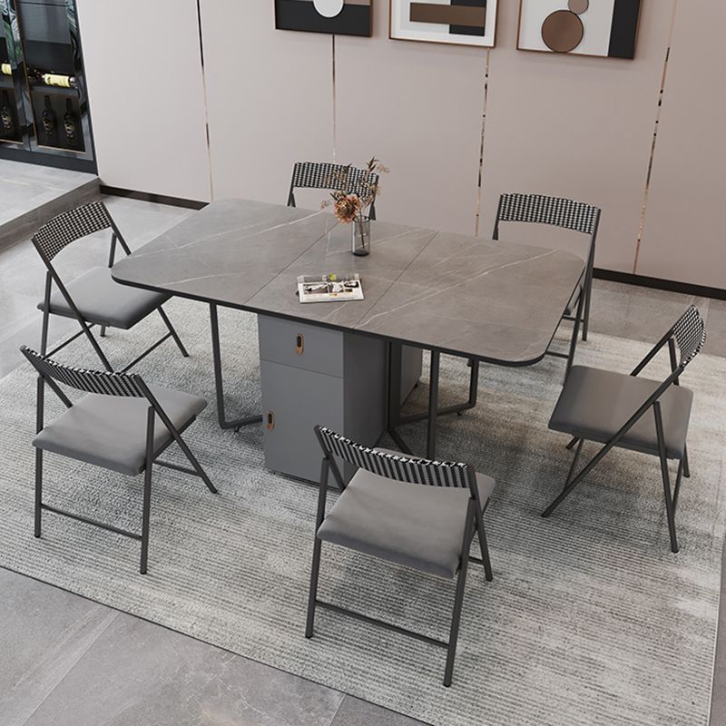 Metal Base Modern Rectangular Table Sintered Stone Top Table with Drop Leaf