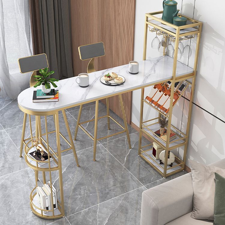 Sintered Stone Top Irregular Shape Pub Table Luxurious Bistro Table with Double Pedestal