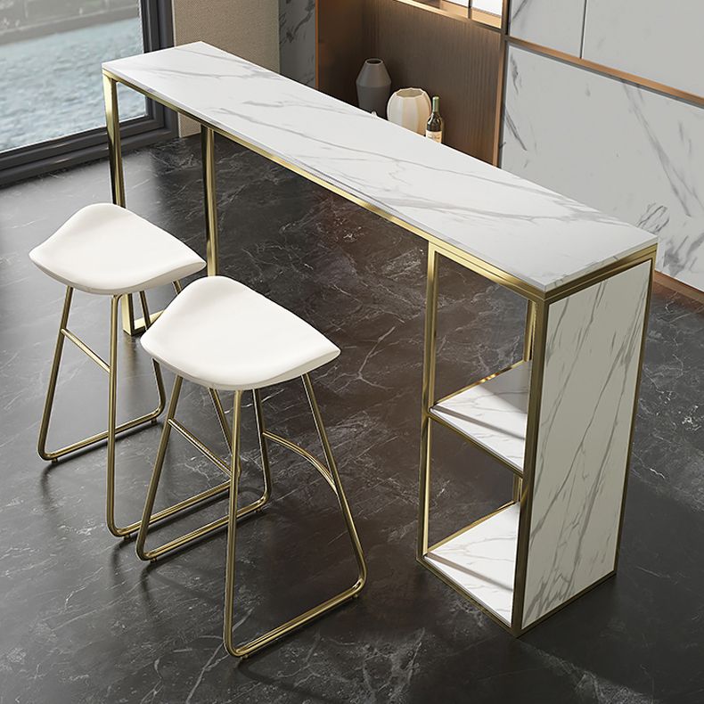 Marble Modern Sled Cocktail Bar Table with Storage Rectangle Counter Table