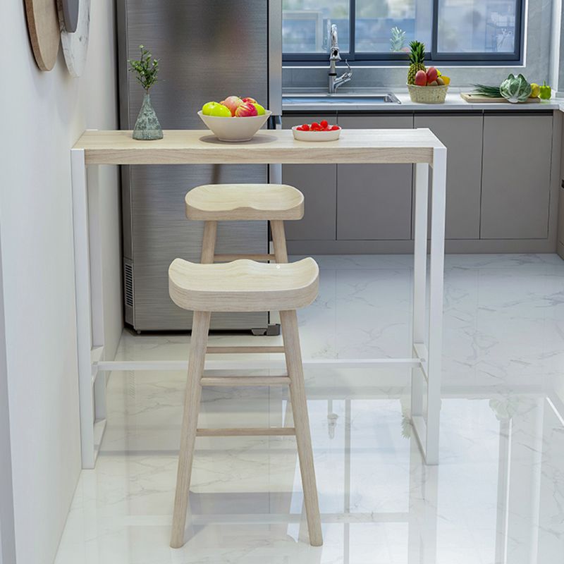 Rectangle Pine Wood Top Bistro Table Modern Pub Table with Metal Base