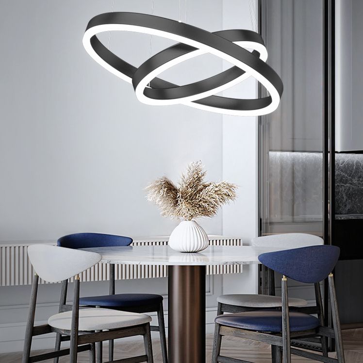 Lustre noir moderne plusieurs anneaux de plafond pendentif en métal léger en métal