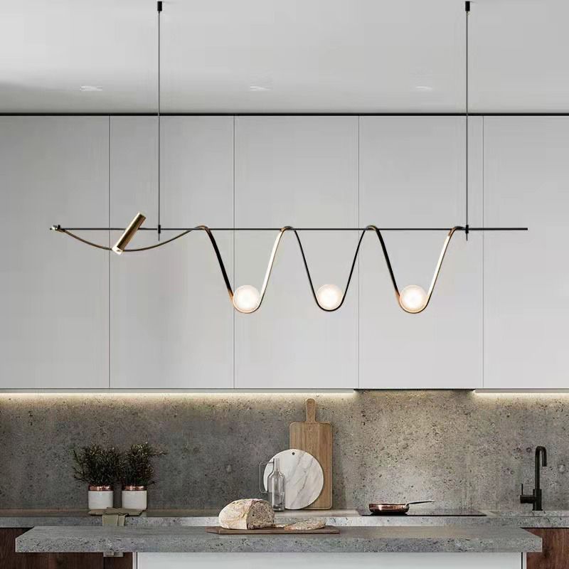 Modern Style Wave Shape Island Pendants Metal Pendant Lights for Dining Room