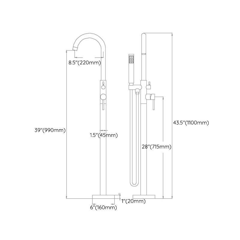 Traditional Floor Mounted Metal Freestanding Tub Filler Swivel Tub Filler Trim